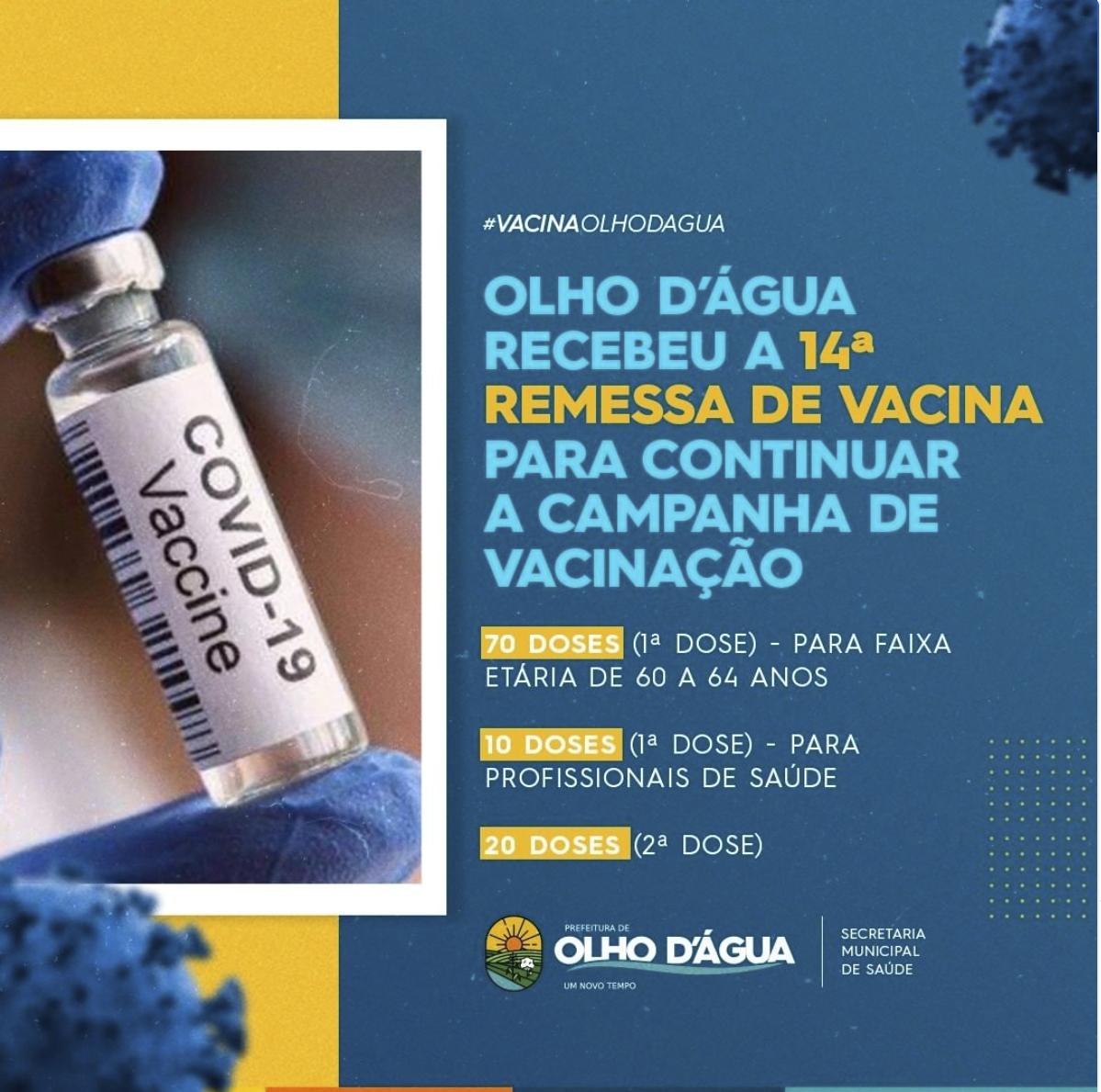 Imagem da notícia 73 - Olho D'Água recebeu a 14ª remessa de vacina para continuar a campanha de vacinação