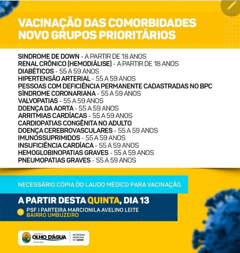 Imagem da notícia 91 - Vacinação das Comorbidades - Novo Grupo de Prioritários